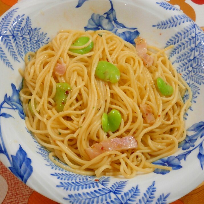 そら豆とベーコンのパスタ